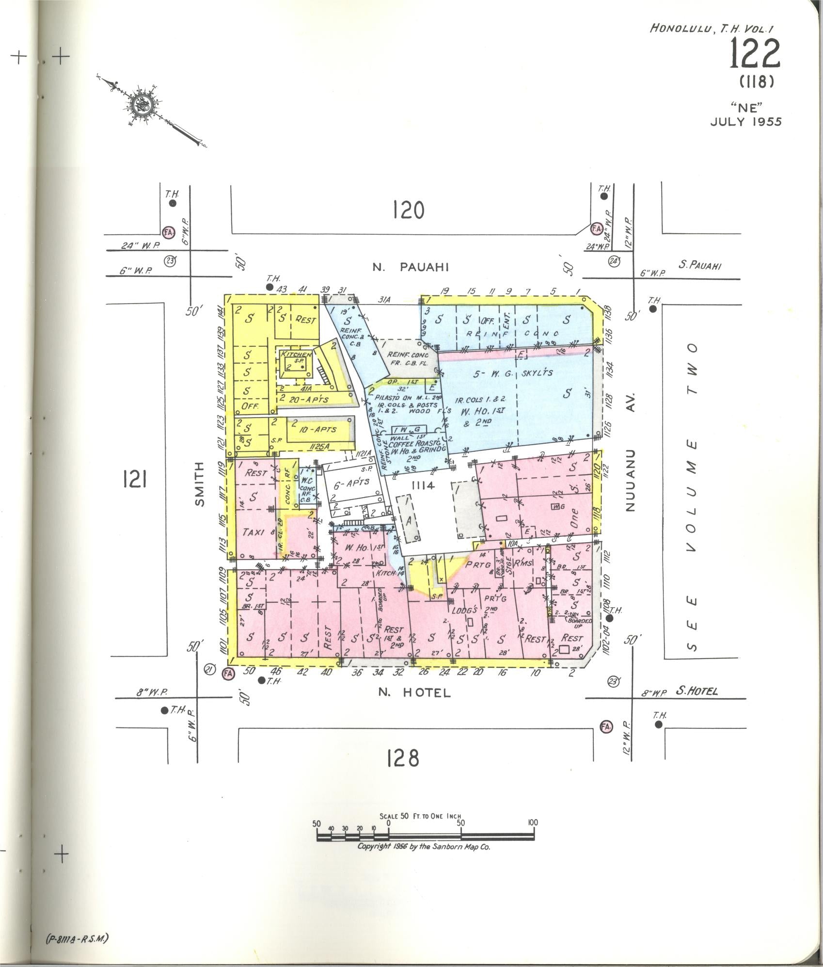 Sanborn Fire Insurance Map from Honolulu, Oahu County, Hawaii (1955), Sheet #0122 - Historic Sanborn Fire Insurance Map Print