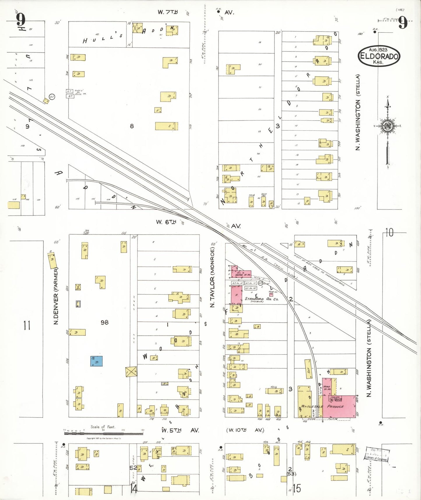Sanborn Fire Insurance Map from El Dorado, Butler County, Kansas (1923), Sheet #0009 - Complete Map Set gallery image, historic Sanborn map, vintage wall art, Kansas Kansas