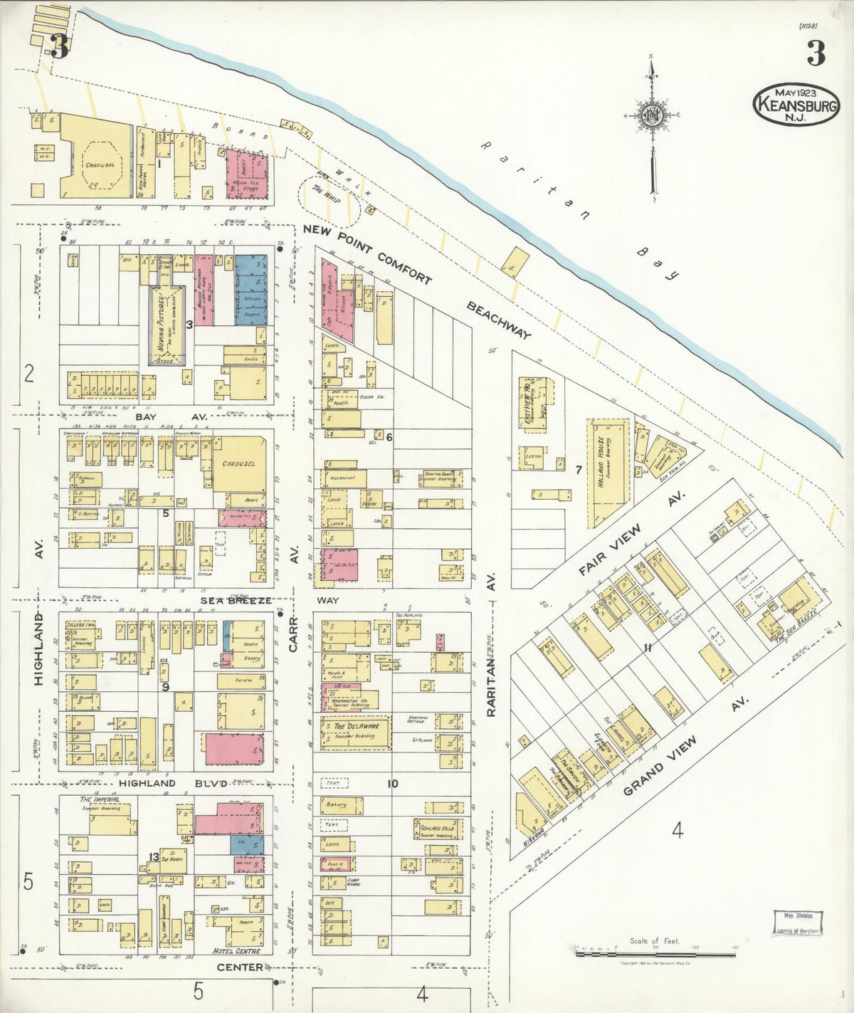 Sanborn Fire Insurance Map from Keansburg, Monmouth County, New Jersey (1923), Sheet #0003 - Historic Sanborn Fire Insurance Map Print, vintage old map wall art, antique decor, genealogy gift, New Jersey New Jersey map