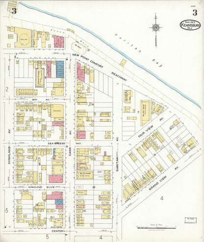 Sanborn Fire Insurance Map from Keansburg, Monmouth County, New Jersey (1923), Sheet #0003 - Historic Sanborn Fire Insurance Map Print, vintage old map wall art, antique decor, genealogy gift, New Jersey New Jersey map