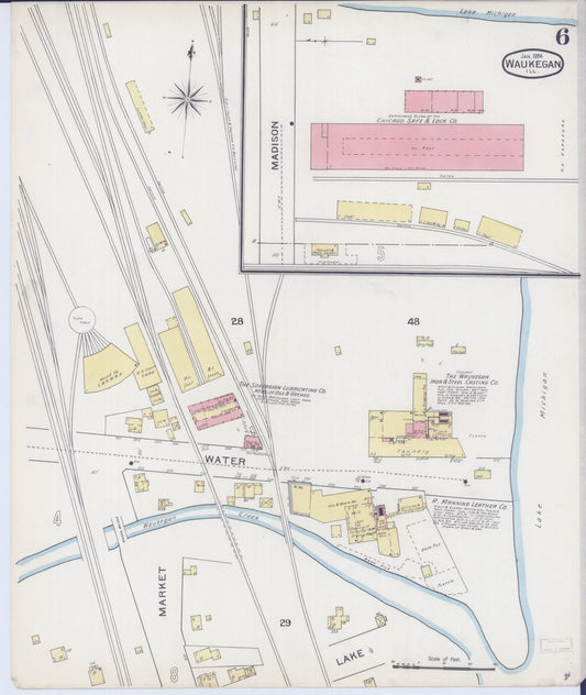 Sanborn Fire Insurance Map from Waukegan, Lake County, Illinois (1894), Sheet #0006 - Historic Sanborn Fire Insurance Map Print, vintage old map wall art, antique decor, genealogy gift, Illinois Illinois map