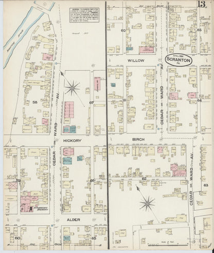 Sanborn Fire Insurance Map from Scranton, Lackawanna County, Pennsylvania (1884), Sheet #0013 - Historic Sanborn Fire Insurance Map Print, vintage old map wall art, antique decor, genealogy gift, Pennsylvania Pennsylvania map