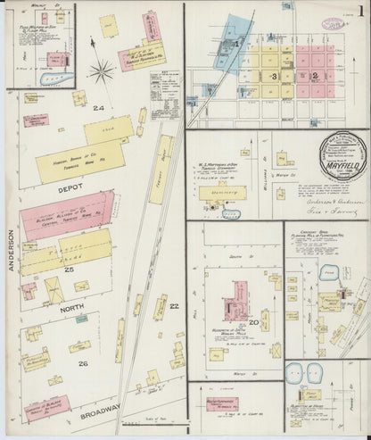 Sanborn Fire Insurance Map from Mayfield, Graves County, Kentucky (1886), Sheet #0001 - Complete Map Set gallery image, historic Sanborn map, vintage wall art, Kentucky Kentucky