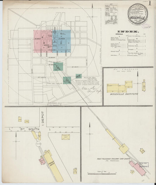 Sanborn Fire Insurance Map from Woodville, Wilkinson County, Mississippi (1886), Sheet #0001 - Historic Sanborn Fire Insurance Map Print, vintage old map wall art, antique decor, genealogy gift, Mississippi Mississippi map