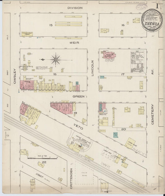 Sanborn Fire Insurance Map from Chenoa, McLean County, Illinois (1885), Sheet #0001 - Complete Map Set gallery image, historic Sanborn map, vintage wall art, Illinois Illinois