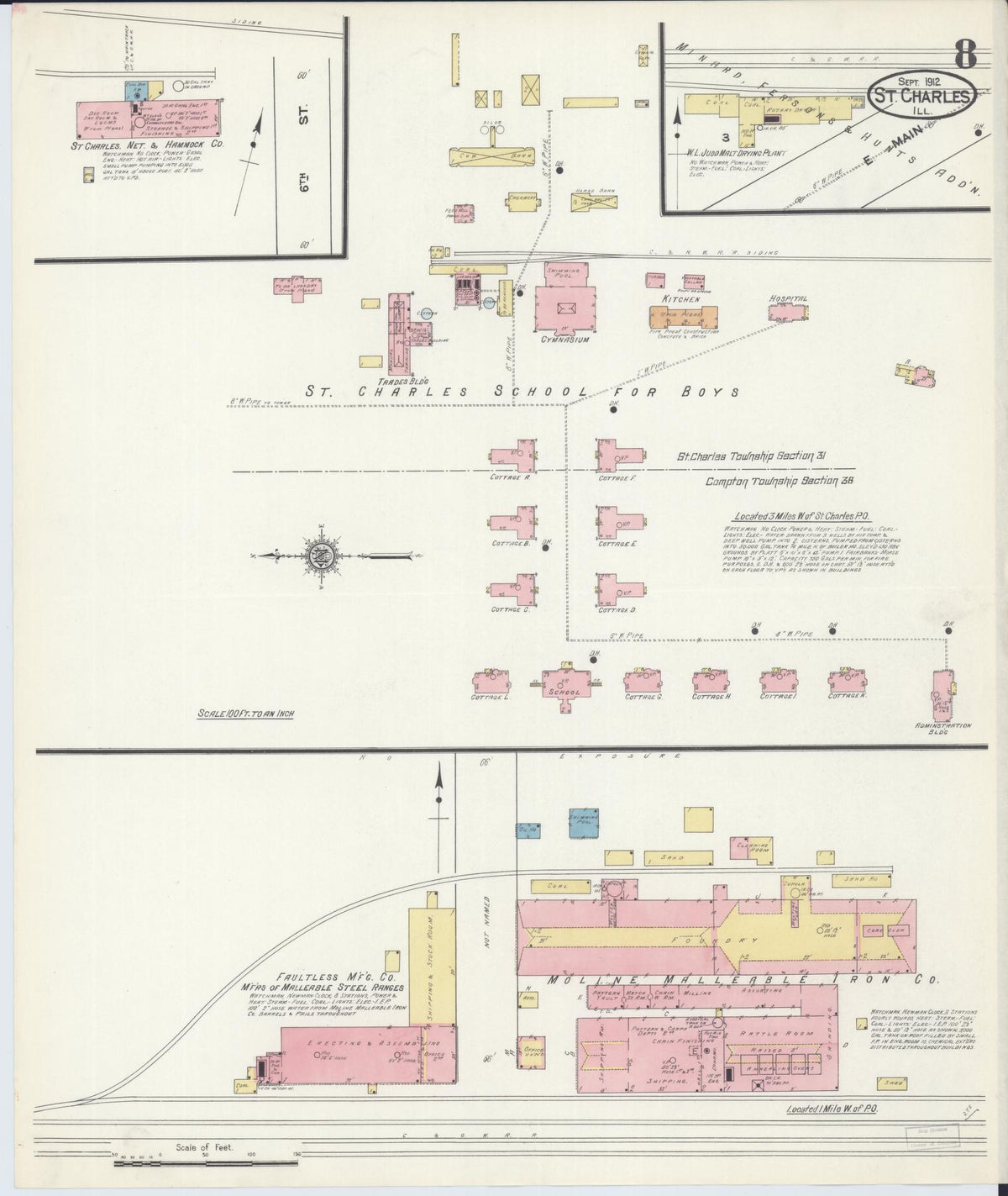 Sanborn Fire Insurance Map from Saint Charles, Kane County, Illinois (1912), Sheet #0008 - Complete Map Set gallery image, historic Sanborn map, vintage wall art, Illinois Illinois