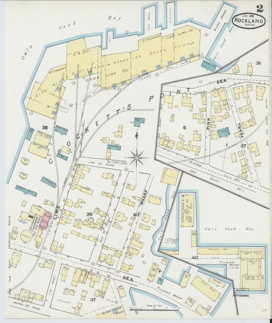Sanborn Fire Insurance Map from Rockland, Knox County, Maine (1892), Sheet #0002 - Historic Sanborn Fire Insurance Map Print, vintage old map wall art, antique decor, genealogy gift, Maine Maine map