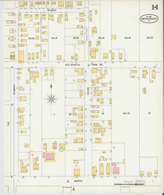 Sanborn Fire Insurance Map from Baton Rouge, East Baton Rouge Parish, Louisiana (1898), Sheet #0014 - Historic Sanborn Fire Insurance Map Print, vintage old map wall art, antique decor, genealogy gift, Louisiana Louisiana map