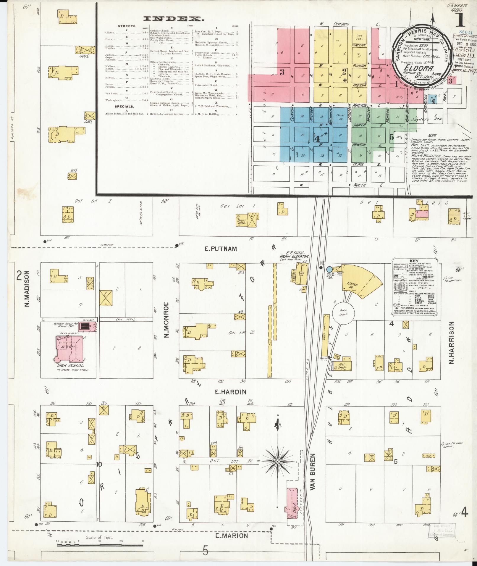 Sanborn Fire Insurance Map from Eldora, Hardin County, Iowa (1900), Sheet #0001 - Historic Sanborn Fire Insurance Map Print, vintage old map wall art