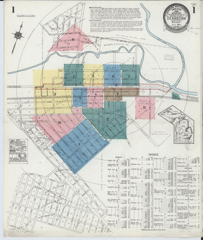 Sanborn Fire Insurance Map from Dearborn, Wayne County, Michigan (1924), Sheet #0001 - Complete Map Set gallery image, historic Sanborn map, vintage wall art, Michigan Michigan