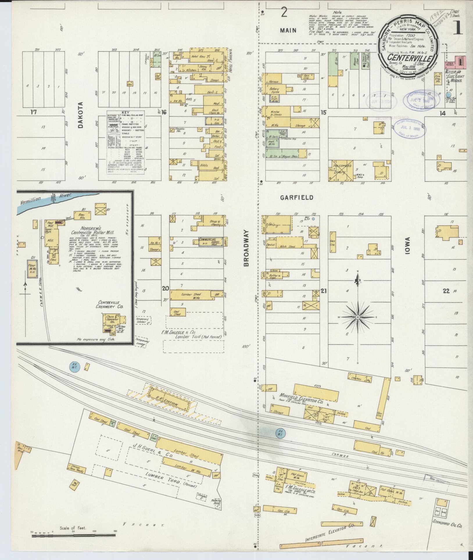 Sanborn Fire Insurance Map from Centerville, Turner County, South Dakota (1898), Sheet #0001 - Complete Map Set gallery image, historic Sanborn map, vintage wall art, South Dakota South Dakota
