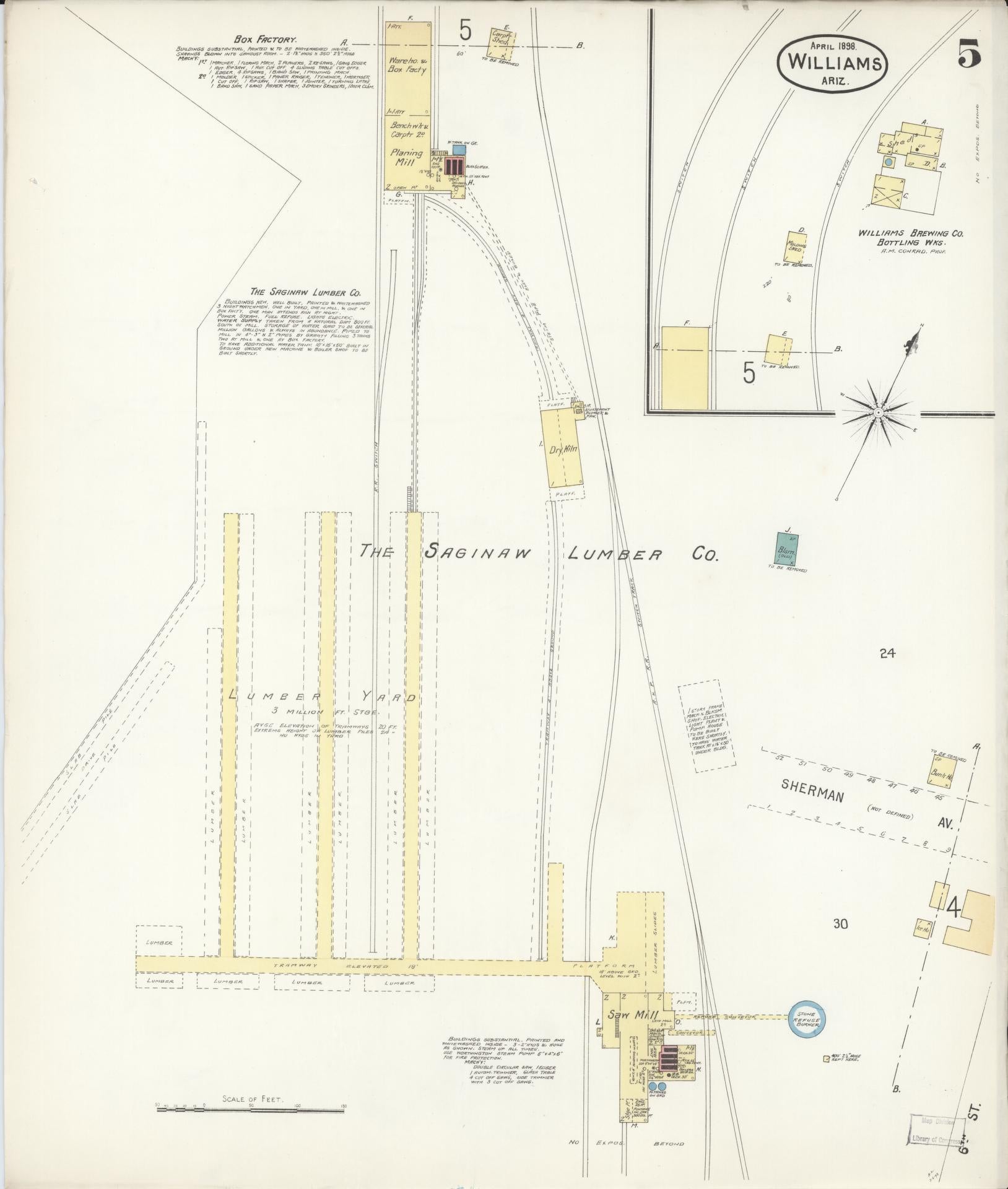 Sanborn Fire Insurance Map from Williams, Coconino County, Arizona (1898), Sheet #0005 - Complete Map Set gallery image, historic Sanborn map, vintage wall art, Arizona Arizona