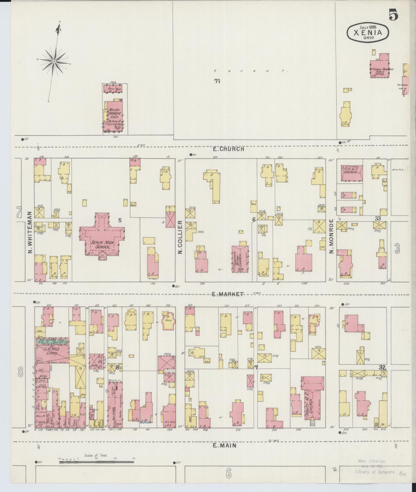 Sanborn Fire Insurance Map from Xenia, Greene County, Ohio (1895), Sheet #0005 - Complete Map Set gallery image, historic Sanborn map, vintage wall art, Ohio Ohio