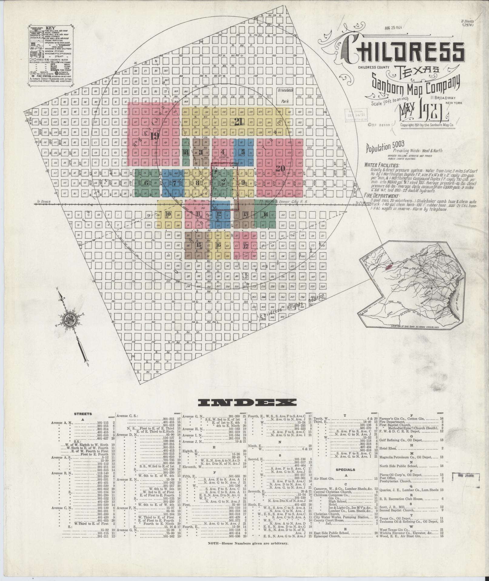Sanborn Fire Insurance Map from Childress, Childress County, Texas. (1921) – Historic Sanborn Fire Insurance Map Print