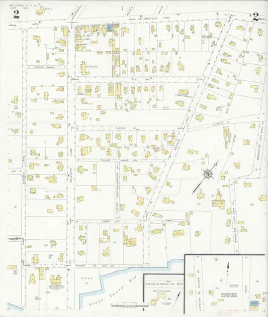 Sanborn Fire Insurance Map from Bellport, Suffolk County, New York (1933), Sheet #0002 - Historic Sanborn Fire Insurance Map Print, vintage old map wall art, antique decor, genealogy gift, New York New York map
