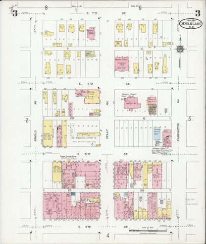 Sanborn Fire Insurance Map from Devils Lake, Ramsey County, North Dakota (1924), Sheet #0003 - Complete Map Set gallery image, historic Sanborn map, vintage wall art, North Dakota North Dakota