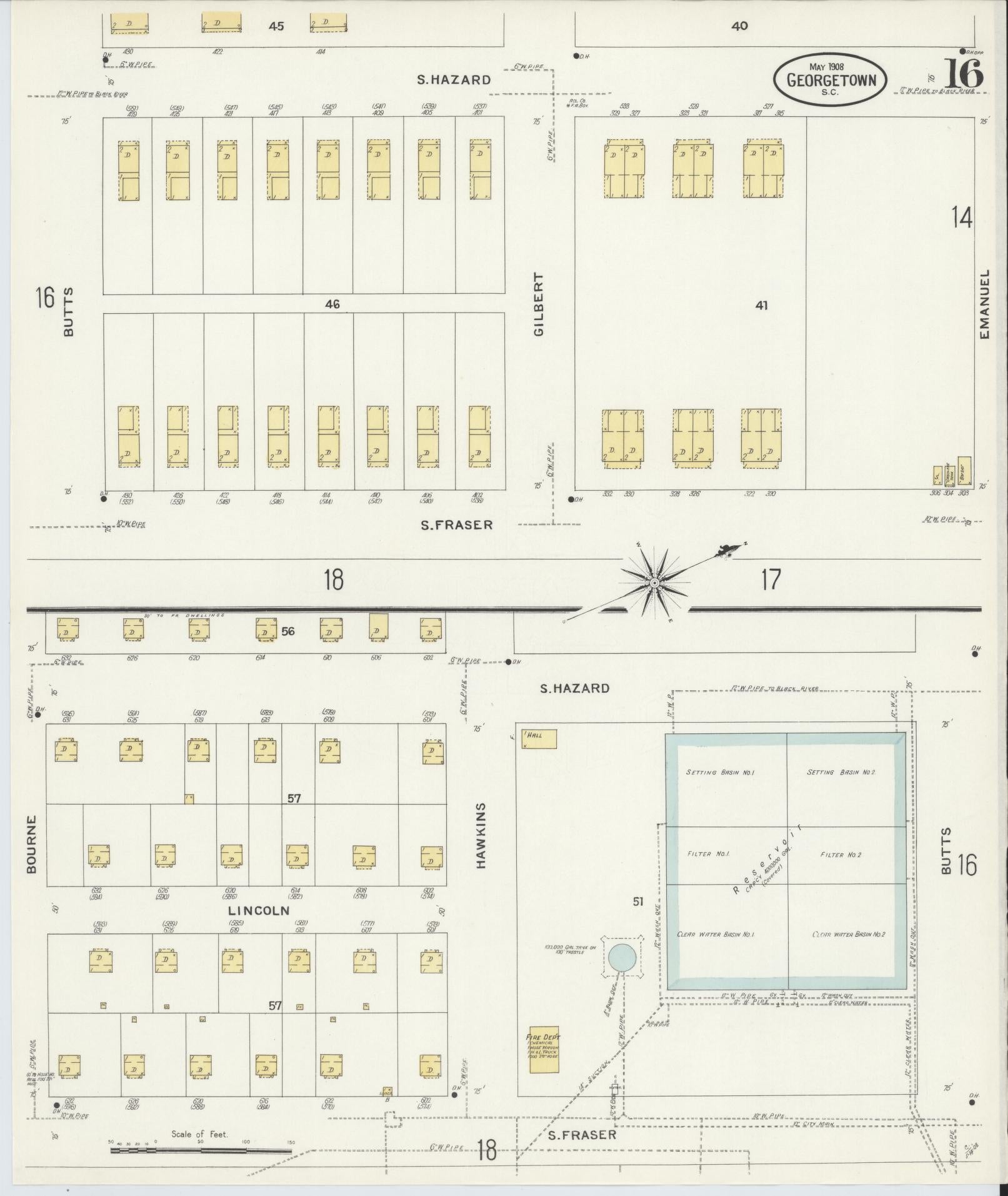 Sanborn Fire Insurance Map from Georgetown, Georgetown County, South Carolina (1908), Sheet #0016 - Complete Map Set gallery image, historic Sanborn map, vintage wall art, South Carolina South Carolina