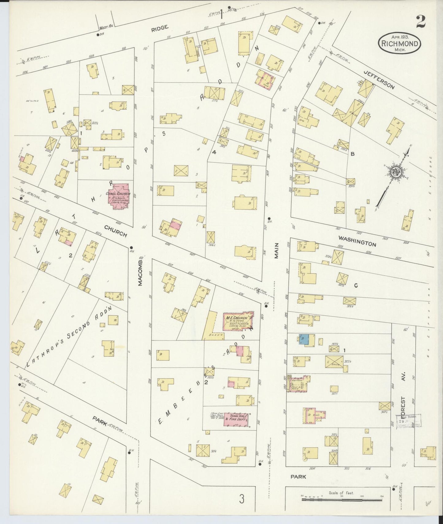 Sanborn Fire Insurance Map from Richmond, Macomb County, Michigan (1913), Sheet #0002 - Historic Sanborn Fire Insurance Map Print, vintage old map wall art, antique decor, genealogy gift, Michigan Michigan map