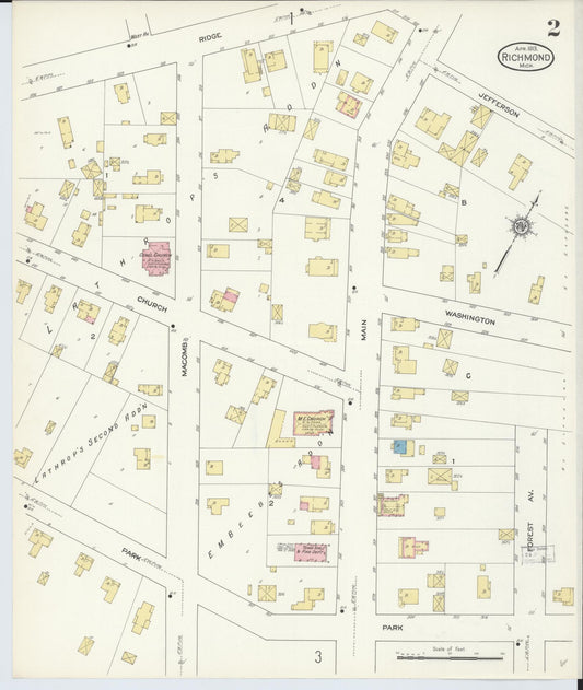 Sanborn Fire Insurance Map from Richmond, Macomb County, Michigan (1913), Sheet #0002 - Historic Sanborn Fire Insurance Map Print, vintage old map wall art, antique decor, genealogy gift, Michigan Michigan map