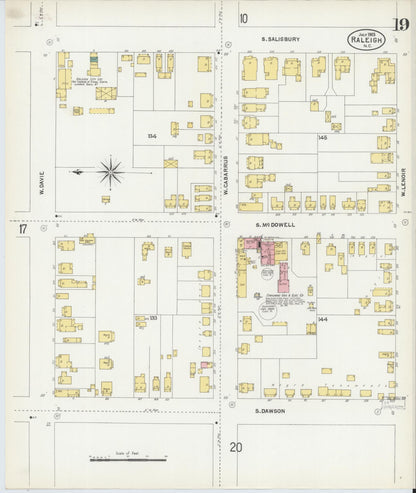 Sanborn Fire Insurance Map from Raleigh, Wake County, North Carolina (1903), Sheet #0019 - Historic Sanborn Fire Insurance Map Print, vintage old map wall art, antique decor, genealogy gift, North Carolina North Carolina map