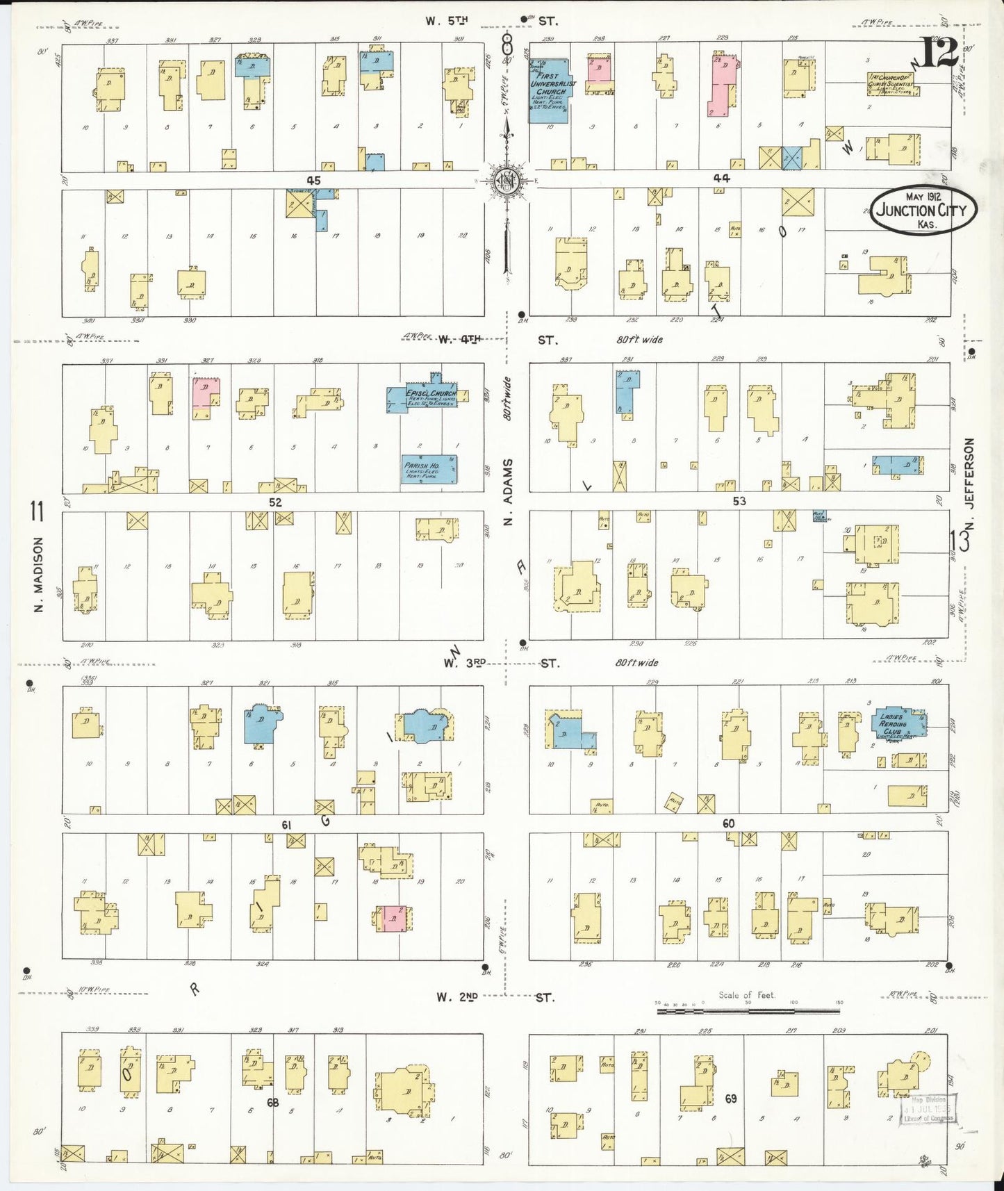 Sanborn Fire Insurance Map from Junction City, Geary County, Kansas (1912), Sheet #0012 - Historic Sanborn Fire Insurance Map Print, vintage old map wall art, antique decor, genealogy gift, Kansas Kansas map