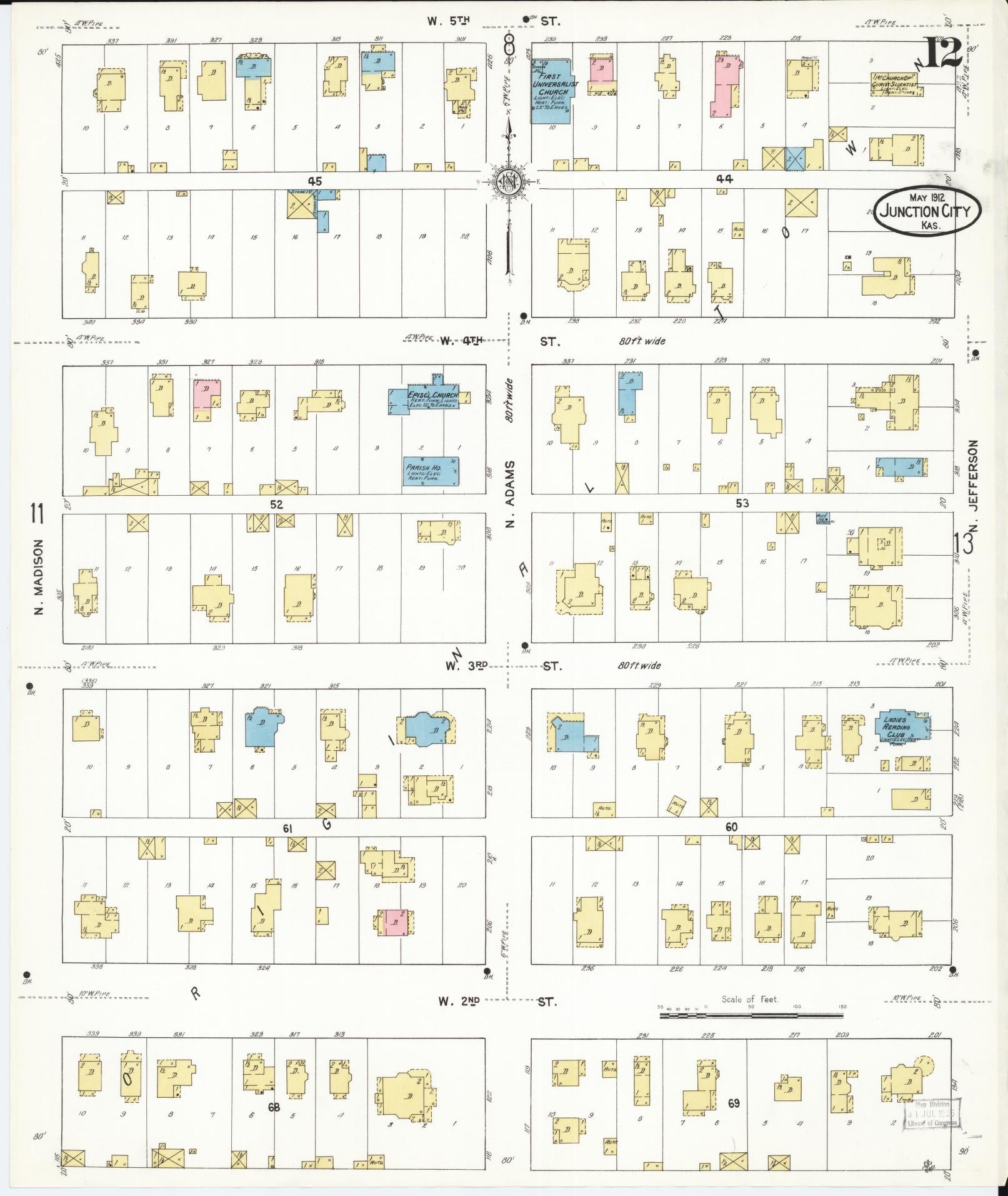 Sanborn Fire Insurance Map from Junction City, Geary County, Kansas (1912), Sheet #0012 - Historic Sanborn Fire Insurance Map Print, vintage old map wall art, antique decor, genealogy gift, Kansas Kansas map