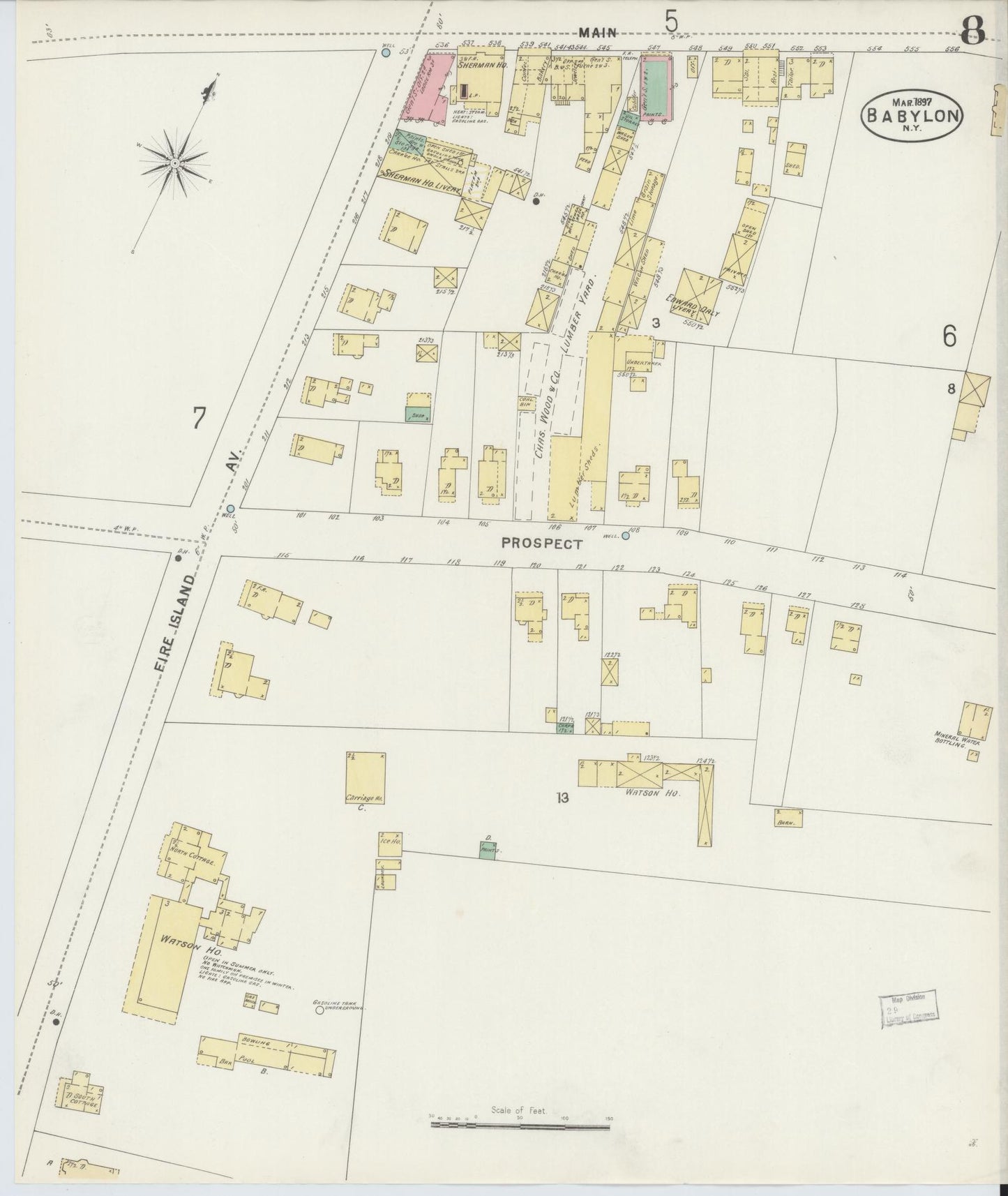 Sanborn Fire Insurance Map from Babylon, Suffolk County, New York (1897), Sheet #0008 - Historic Sanborn Fire Insurance Map Print, vintage old map wall art, antique decor, genealogy gift, New York New York map