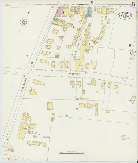 Sanborn Fire Insurance Map from Babylon, Suffolk County, New York (1897), Sheet #0008 - Historic Sanborn Fire Insurance Map Print, vintage old map wall art, antique decor, genealogy gift, New York New York map