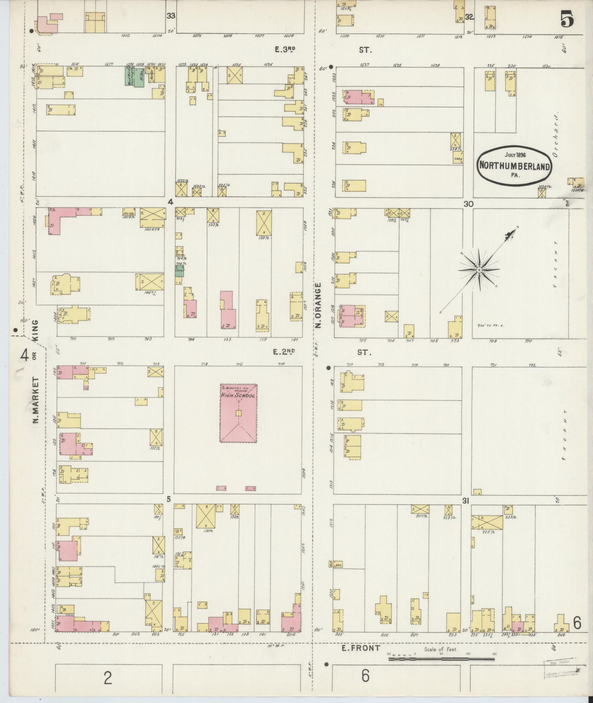 Sanborn Fire Insurance Map from Northumberland, Northumberland County, Pennsylvania (1896), Sheet #0005 - Historic Sanborn Fire Insurance Map Print, vintage old map wall art, antique decor, genealogy gift, Pennsylvania Pennsylvania map