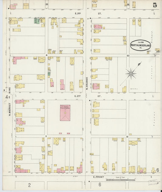 Sanborn Fire Insurance Map from Northumberland, Northumberland County, Pennsylvania (1896), Sheet #0005 - Historic Sanborn Fire Insurance Map Print, vintage old map wall art, antique decor, genealogy gift, Pennsylvania Pennsylvania map