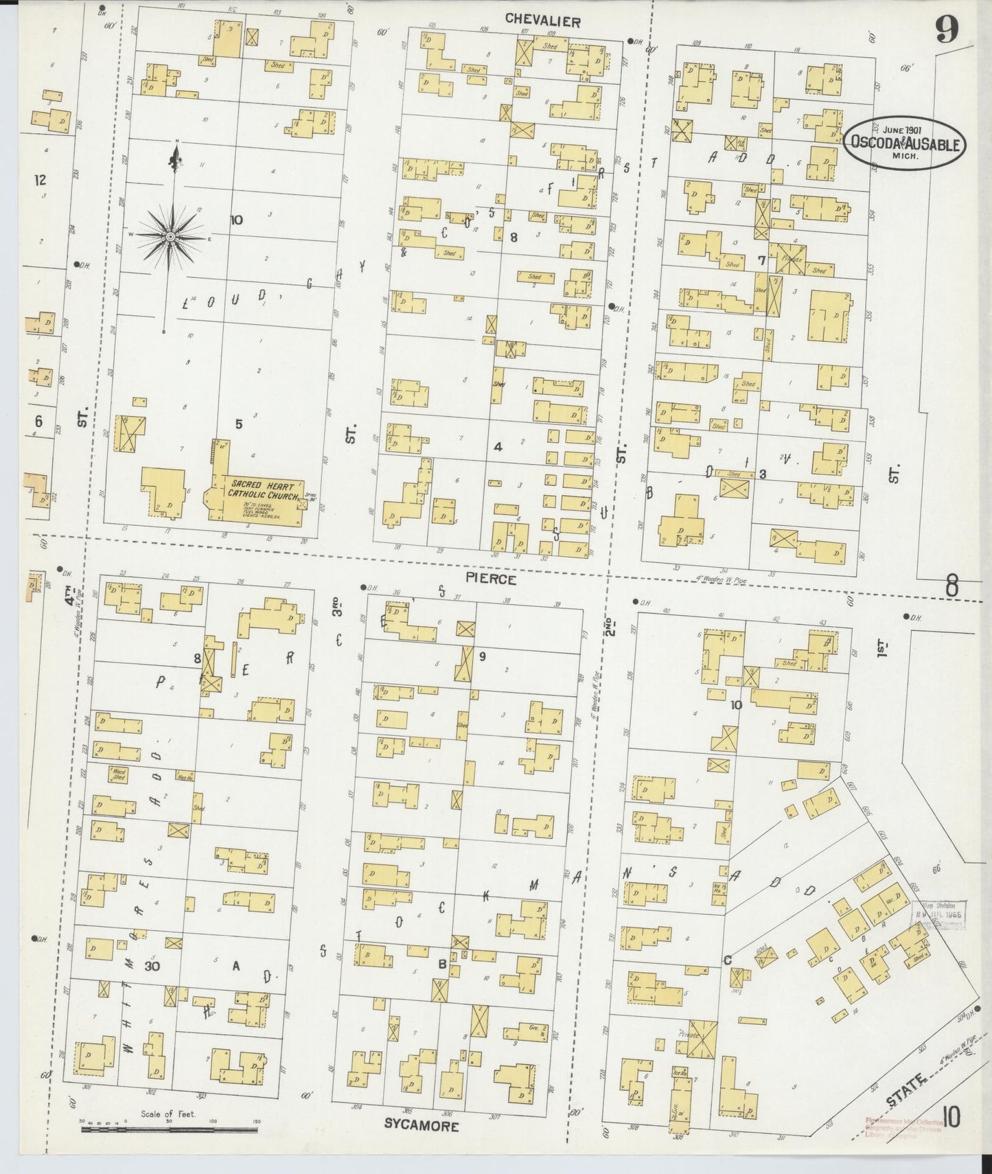 Sanborn Fire Insurance Map from Oscoda, Iosco County, Michigan (1901), Sheet #0009 - Complete Map Set gallery image, historic Sanborn map, vintage wall art, Michigan Michigan