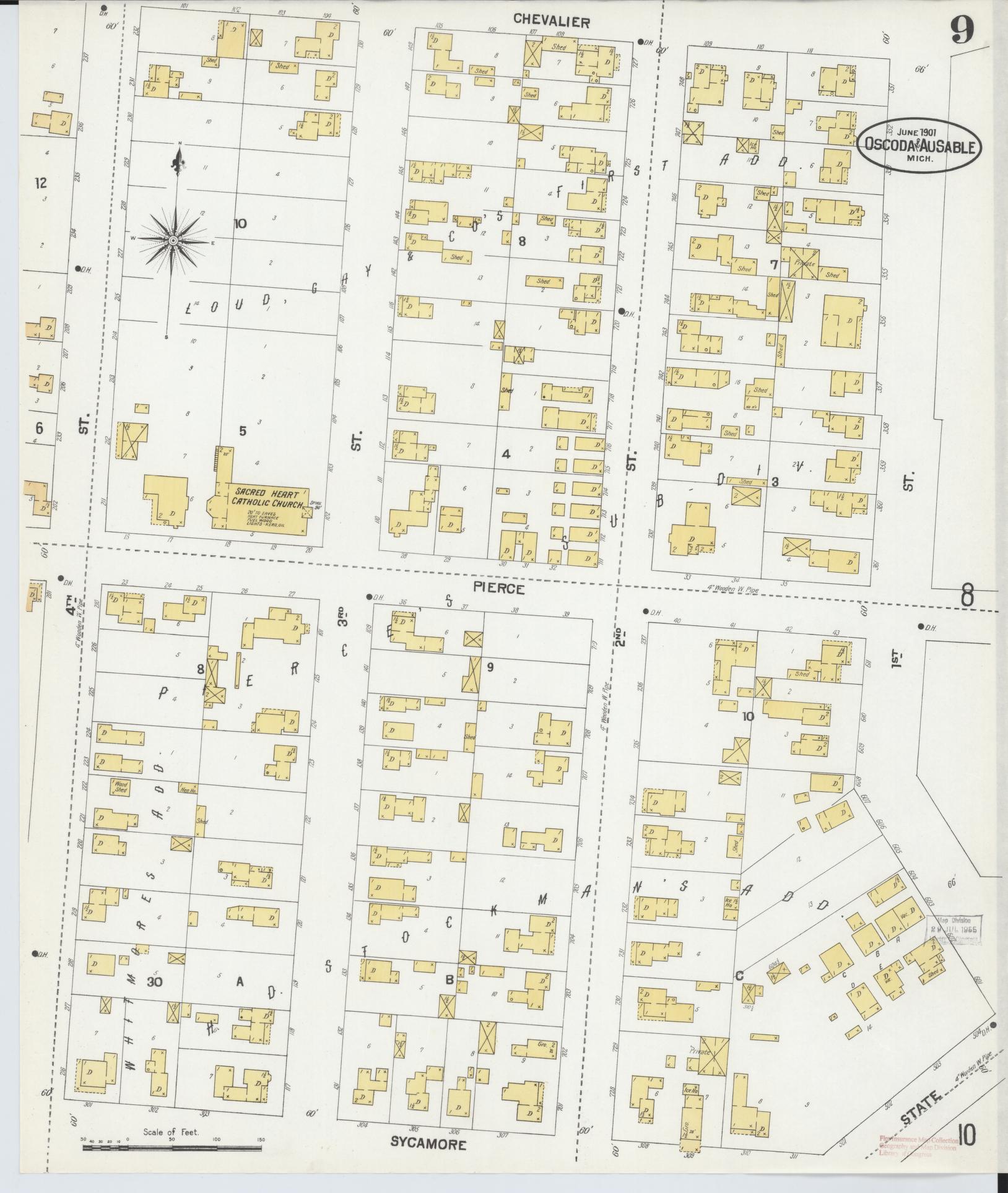 Sanborn Fire Insurance Map from Oscoda, Iosco County, Michigan (1901), Sheet #0009 - Complete Map Set gallery image, historic Sanborn map, vintage wall art, Michigan Michigan