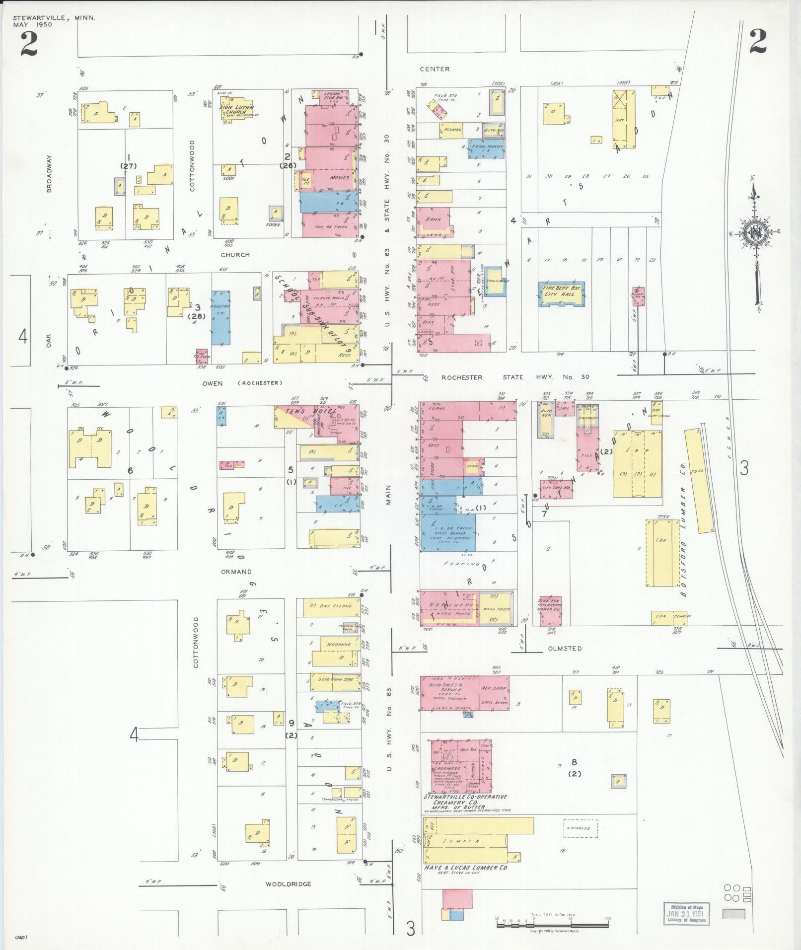 Sanborn Fire Insurance Map from Stewartville, Olmsted County, Minnesota (1950), Sheet #0002 - Complete Map Set gallery image, historic Sanborn map, vintage wall art, Minnesota Minnesota