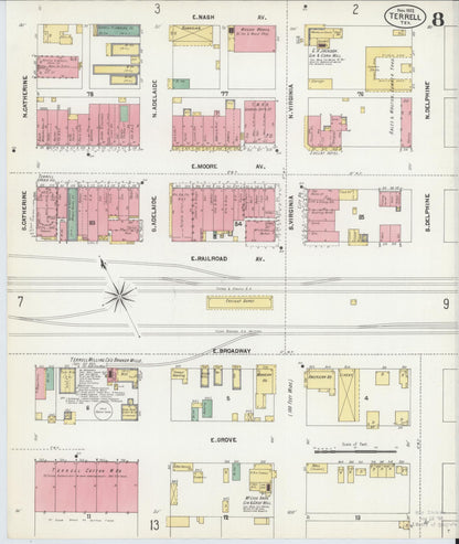 Sanborn Fire Insurance Map from Terrell, Kaufman County, Texas (1902), Sheet #0008 - Historic Sanborn Fire Insurance Map Print, vintage old map wall art, antique decor, genealogy gift, Texas Texas map