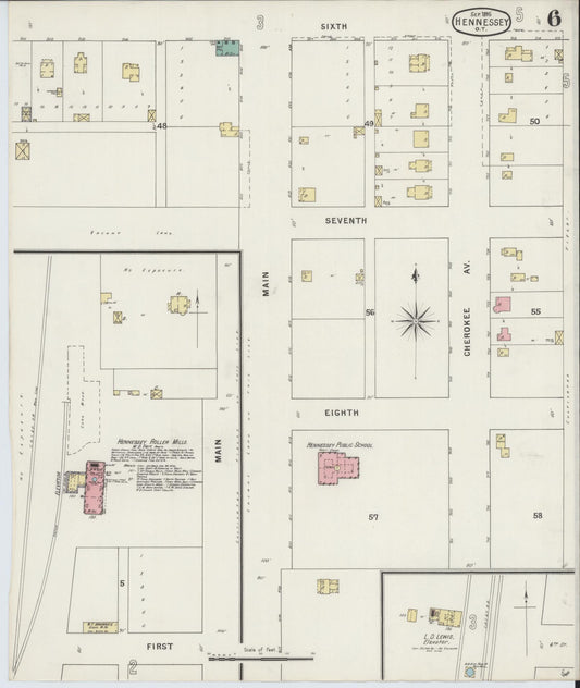 Sanborn Fire Insurance Map from Hennessey, Kingfisher County, Oklahoma (1895), Sheet #0006 - Historic Sanborn Fire Insurance Map Print, vintage old map wall art, antique decor, genealogy gift, Oklahoma Oklahoma map