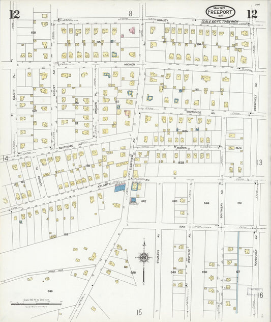 Sanborn Fire Insurance Map from Freeport, Nassau County, New York (1925), Sheet #0012 - Historic Sanborn Fire Insurance Map Print, vintage old map wall art, antique decor, genealogy gift, New York New York map