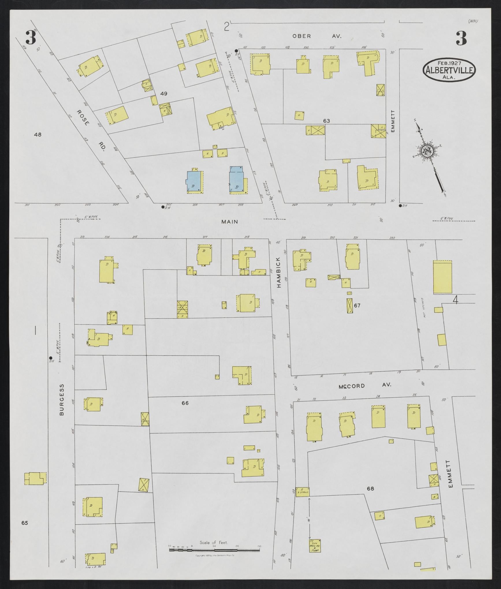 Sanborn Fire Insurance Map from Albertville, Marshall County, Alabama (1927), Sheet #0003 - Complete Map Set gallery image, historic Sanborn map, vintage wall art, Alabama Alabama