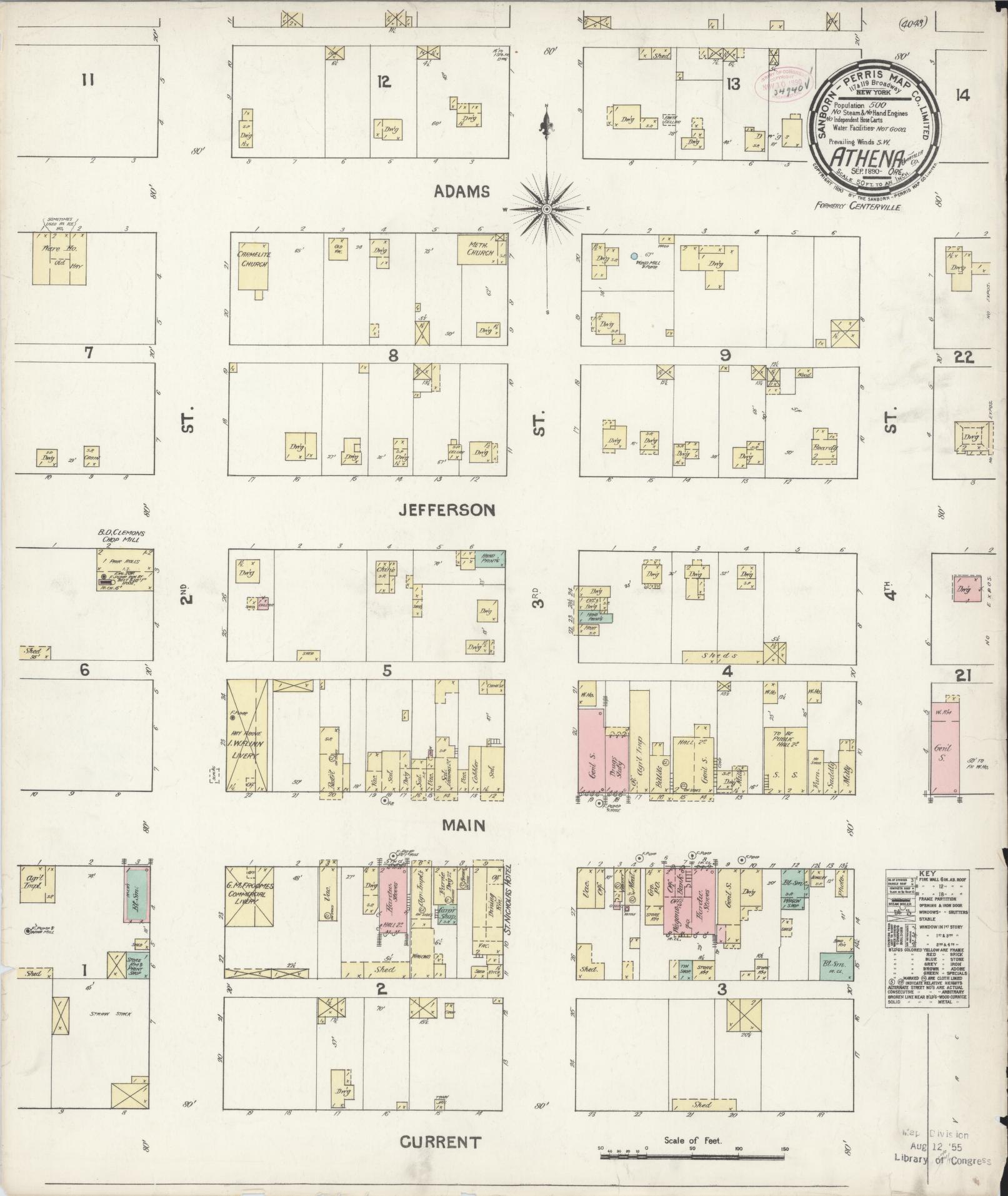 Sanborn Fire Insurance Map from Athena, Umatilla County, Oregon (1890), Sheet #0001 - Historic Sanborn Fire Insurance Map Print, vintage old map wall art, antique decor, genealogy gift, Oregon Oregon map