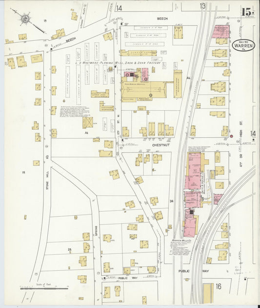 Sanborn Fire Insurance Map from Warren, Warren County, Pennsylvania (1912), Sheet #0015 - Historic Sanborn Fire Insurance Map Print, vintage old map wall art, antique decor, genealogy gift, Pennsylvania Pennsylvania map