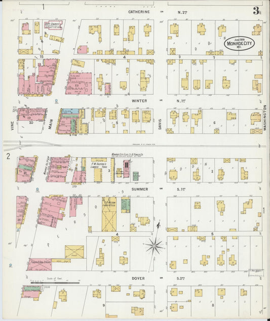 Sanborn Fire Insurance Map from Monroe City, Monroe County, Missouri (1899), Sheet #0003 - Historic Sanborn Fire Insurance Map Print, vintage old map wall art, antique decor, genealogy gift, Missouri Missouri map