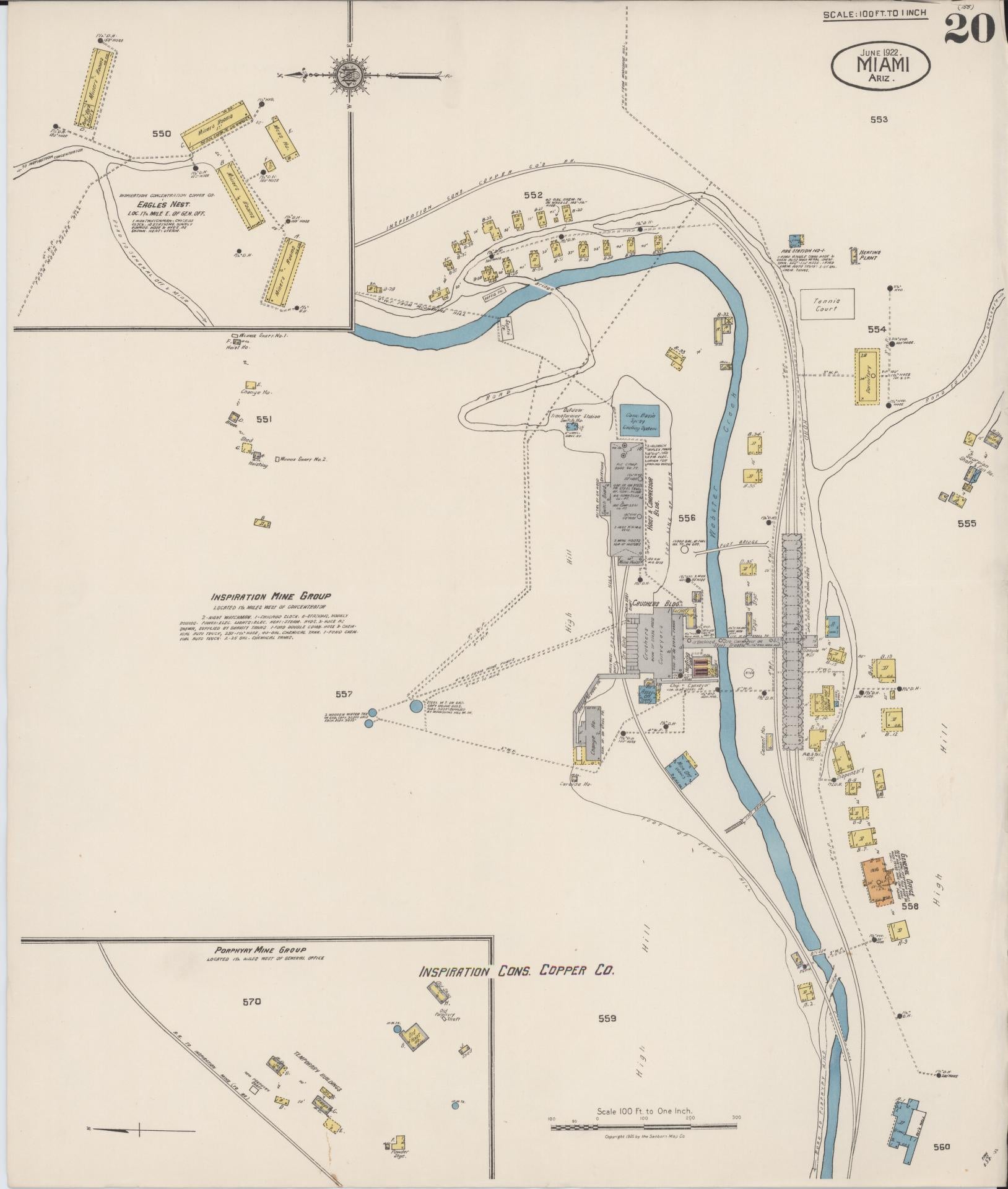 Sanborn Fire Insurance Map from Miami, Gila County, Arizona (1922), Sheet #0020 - Historic Sanborn Fire Insurance Map Print, vintage old map wall art, antique decor, genealogy gift, Arizona Arizona map
