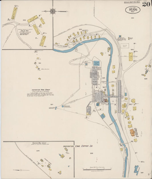 Sanborn Fire Insurance Map from Miami, Gila County, Arizona (1922), Sheet #0020 - Historic Sanborn Fire Insurance Map Print, vintage old map wall art, antique decor, genealogy gift, Arizona Arizona map