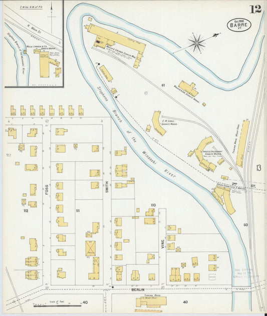 Sanborn Fire Insurance Map from Barre, Washington County, Vermont (1900), Sheet #0012 - Historic Sanborn Fire Insurance Map Print, vintage old map wall art, antique decor, genealogy gift, Vermont Vermont map