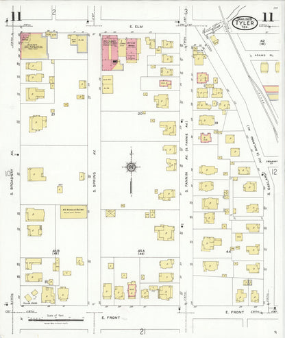 Sanborn Fire Insurance Map from Tyler, Smith County, Texas (1928), Sheet #0011 - Historic Sanborn Fire Insurance Map Print, vintage old map wall art, antique decor, genealogy gift, Texas Texas map