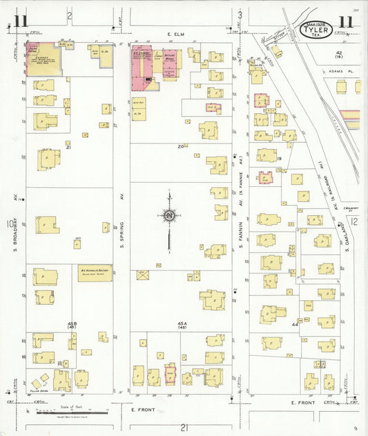 Sanborn Fire Insurance Map from Tyler, Smith County, Texas (1928), Sheet #0011 - Historic Sanborn Fire Insurance Map Print, vintage old map wall art, antique decor, genealogy gift, Texas Texas map