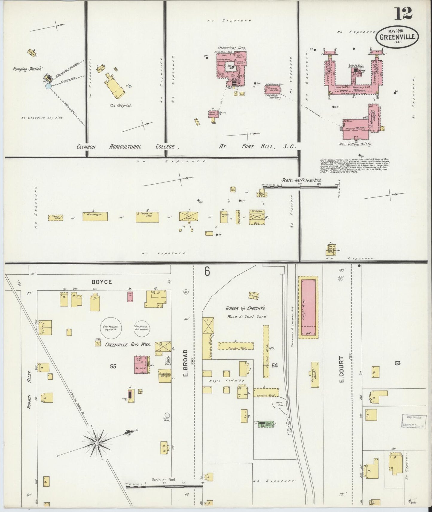 Sanborn Fire Insurance Map from Greenville, Greenville County, South Carolina (1898), Sheet #0012 - Complete Map Set gallery image, historic Sanborn map, vintage wall art, South Carolina South Carolina