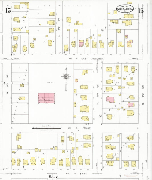 Sanborn Fire Insurance Map from Oskaloosa, Mahaska County, Iowa (1927), Sheet #0015 - Historic Sanborn Fire Insurance Map Print, vintage old map wall art
