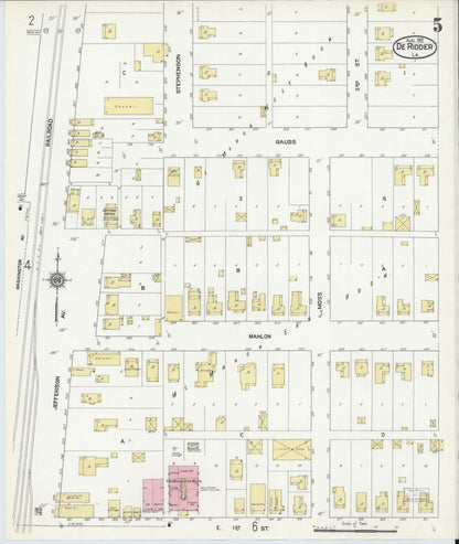 Sanborn Fire Insurance Map from De Ridder, Beauregard Parish, Louisiana (1912), Sheet #0005 - Complete Map Set gallery image, historic Sanborn map, vintage wall art, Louisiana Louisiana