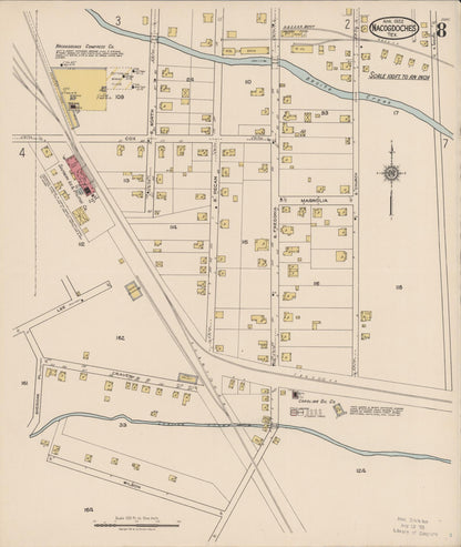Sanborn Fire Insurance Map from Nacogdoches, Nacogdoches County, Texas (1922), Sheet #0008 - Historic Sanborn Fire Insurance Map Print, vintage old map wall art, antique decor, genealogy gift, Texas Texas map
