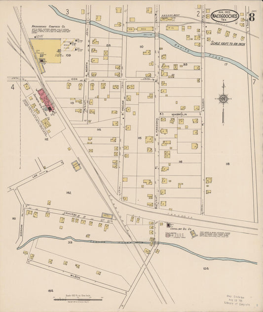 Sanborn Fire Insurance Map from Nacogdoches, Nacogdoches County, Texas (1922), Sheet #0008 - Historic Sanborn Fire Insurance Map Print, vintage old map wall art, antique decor, genealogy gift, Texas Texas map